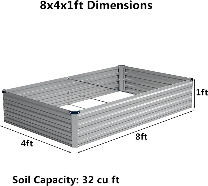 8x4x1 ft Galvanized Raised Garden Bed, Outdoor Planter Box Metal Patio Kit - Image 2