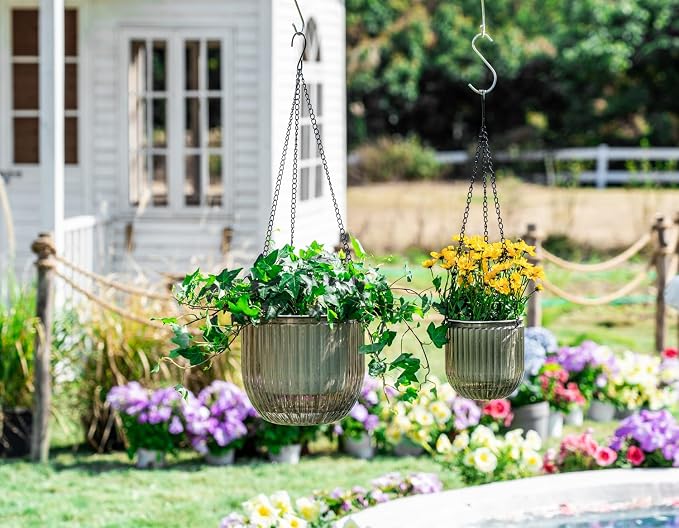 Melphoe 2 Pack Self Watering Hanging Planters Indoor Flower Pots, 5.3/8.3 Inch - Image 4