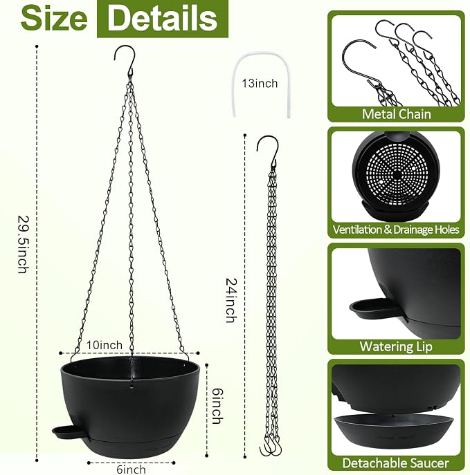 WOUSIWER Self Watering Hanging Planters, 2 Pack 10'' Plastic Pots - Image 4