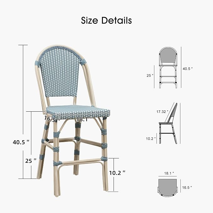 PURPLE LEAF French Counter Height Bar Stool Set of 2 25" White Print Finish - Image 5