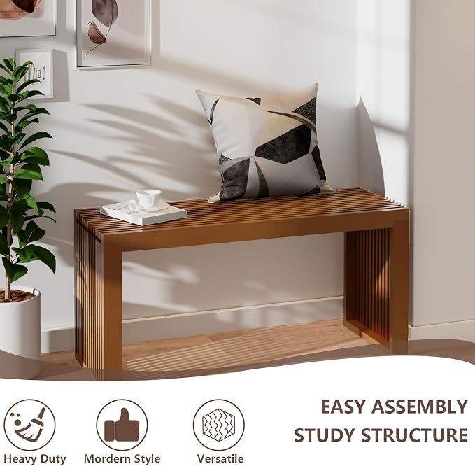 Bamboo Dining Bench Indoor Long Entryway Shoe Rack Bench, Outdoor Modern Wood - Image 7