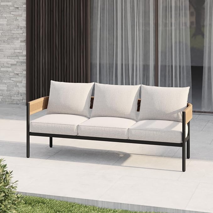 Gand Patio Outdoor 3-Seat Couch Sofa, Wicker Conversation Set - Image 6
