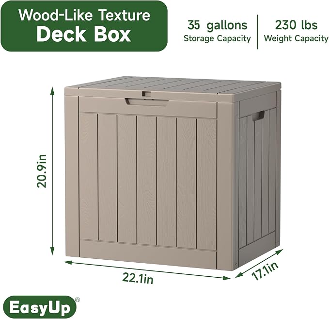 EasyUp 35 Gallon Resin Deck Box Waterproof, UV Resistant Outdoor Storage Box - Image 2