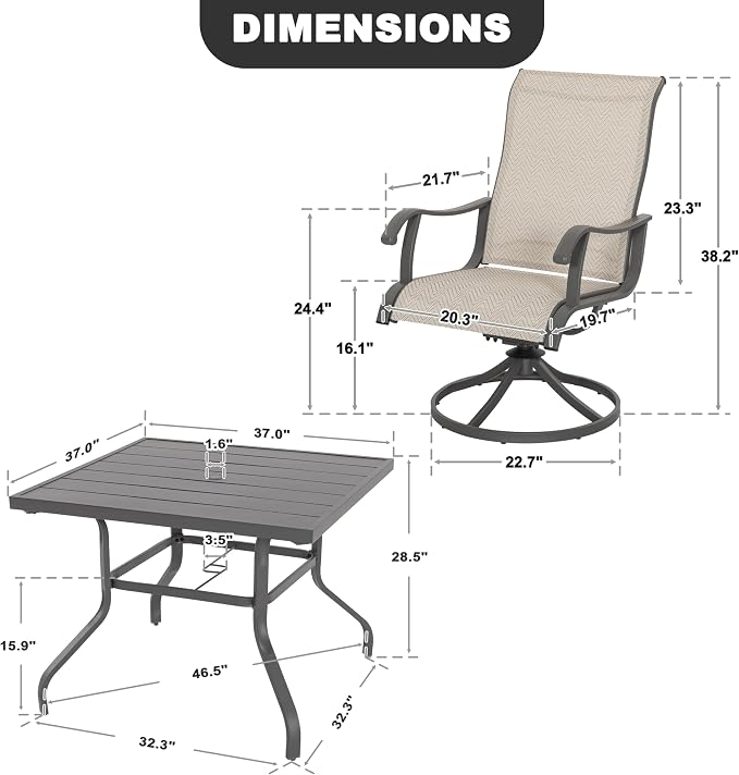 NUU GARDEN 5-Piece Outdoor Patio Dining Set, Slatted 37’’ Square Table - Image 2