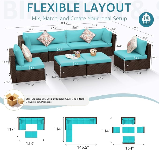NICESOUL 8 Piece Outside Furniture Set, 29.3'' High Back Deep Seating Wicker - Image 4