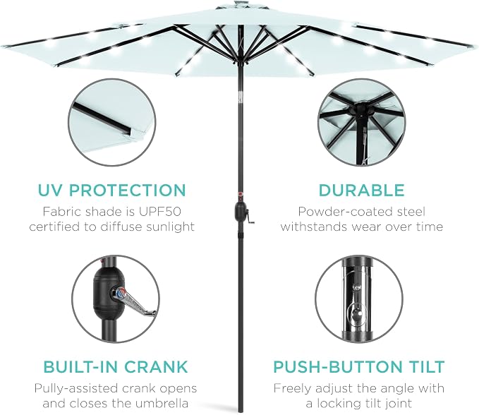 Best Choice Products 10ft Solar Polyester LED Lighted Patio Umbrella w/Tilt - Image 5