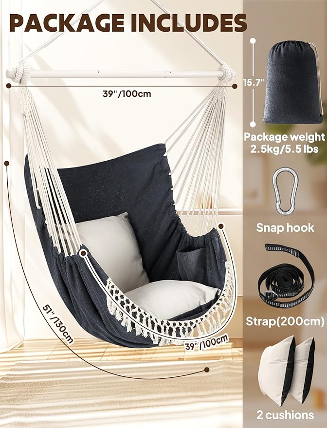 Chihee Hammock Chair Hanging Swing Max 500 Lbs 2 Cushions Included Steel - Image 6