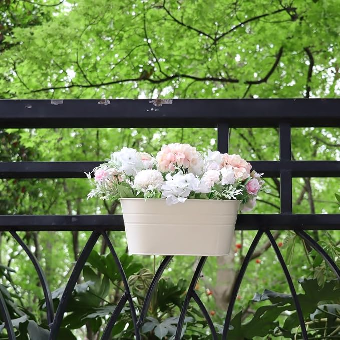 Meltset 3 Pack Metal Iron Hanging Flower Pot, Oval Railing Fence Garden Balcony - Image 5