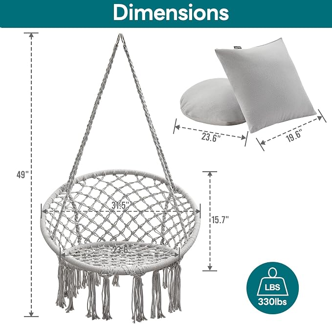 JoyView Macrame Hammock Chair Hanging Swing Chair Max 330 Lbs - Image 5