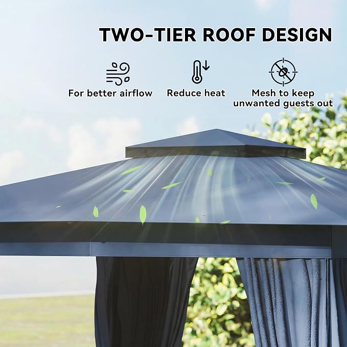 Outsunny 10' x 12' Outdoor Patio Gazebo, Heavy Duty Gazebo Canopy Shelter - Image 3