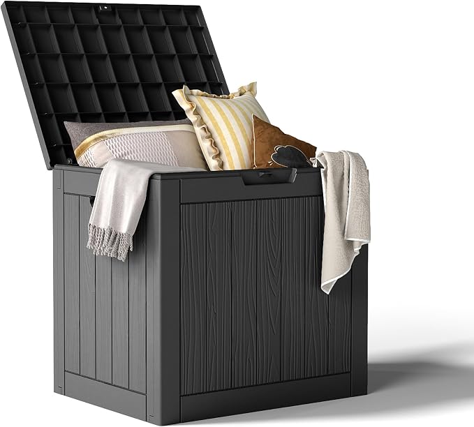35 Gallon Resin Deck Box with Lockable Latch, Waterproof UV-Resistant by KFY
