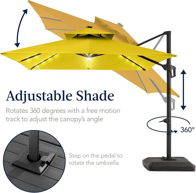 Best Choice Products 9x12ft LED Cantilever Patio Umbrella w/Base Included & - Image 5
