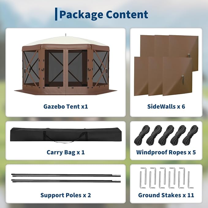 11.5x11.5FT 6-Sided Pop Up Gazebo Tent，One-Push Setup Canopy Tent - Image 10