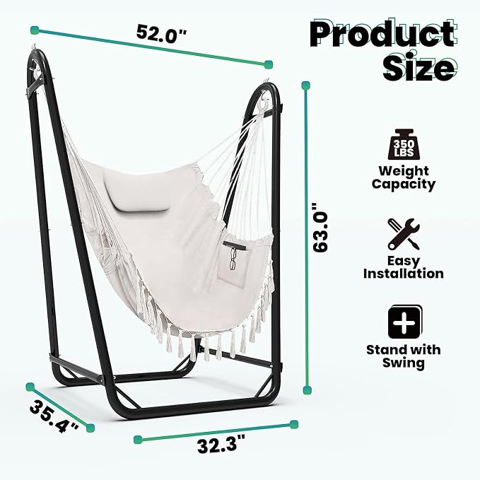 Hammock Chair with Stand, Heavy-Duty Hanging Chair with Stand, - Image 6
