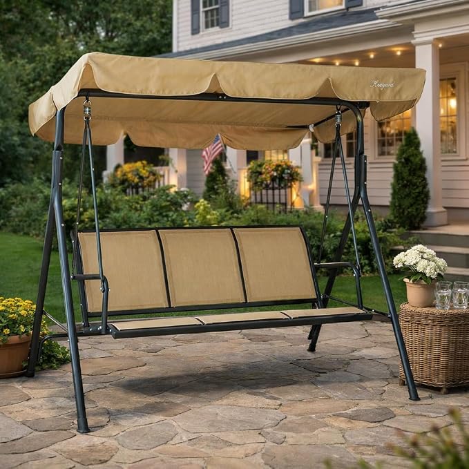 Kozyard 3-Person Outdoor Canopy Porch Swing Chair, Breathable Textilene Armrest by Kozyard