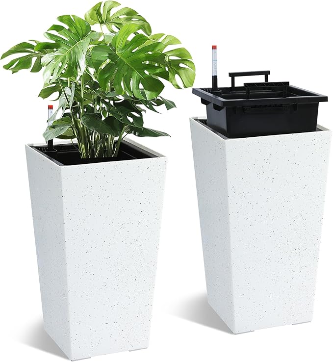 GarveeLife 22.5" Tall Planters Set of 2, Outdoor&Indoor Black Planter Pots by GarveeLife