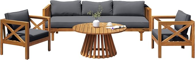 Merax Outdoor 4-Piece Acacia Wood Conversation Set - Image 3