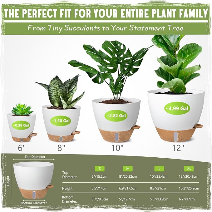 Self-Watering Pots for Indoor Plants 4 Pack, 6/8/10/12 Inch Outdoor Planters - Image 2
