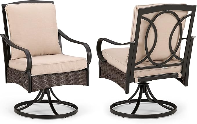PHI VILLA Patio Swivel Chairs Set of 2, Heavy Duty Outdoor Metal Wicker Dining by PHIVILLAThepioneerofcomfortablehouseholdsupplies