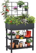 Metal Raised Garden Bed with Trellis & 2-Tier Storage Shelf, Elevated Planter by FOYUEE