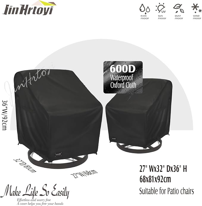 JinHrtoyi Outdoor Chair Covers 2 Pack, 27Wx32Dx36H inches Patio Chair Cover - Image 2