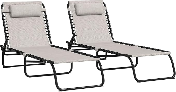 Outsunny Folding Chaise Lounge Chair Set of 2, Patio Sun Tanning Chair by Outsunny