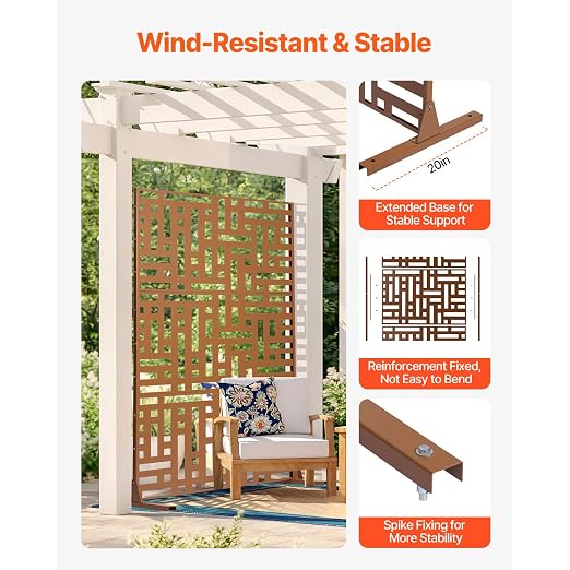 VEVOR Metal Privacy Screen, Outdoor Privacy Screens 3-Panel, Freestanding - Image 3