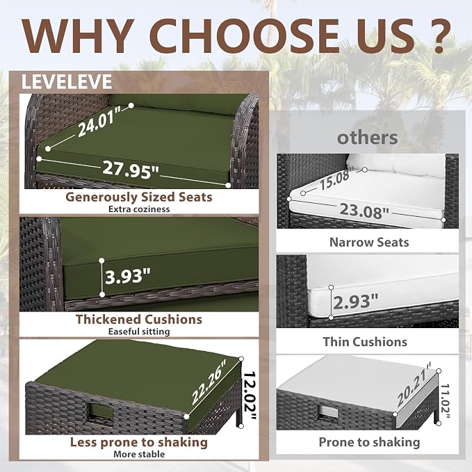 LEVELEVE Balcony Furniture 5 Piece Patio Conversation Set, PE Wicker Rattan - Image 2