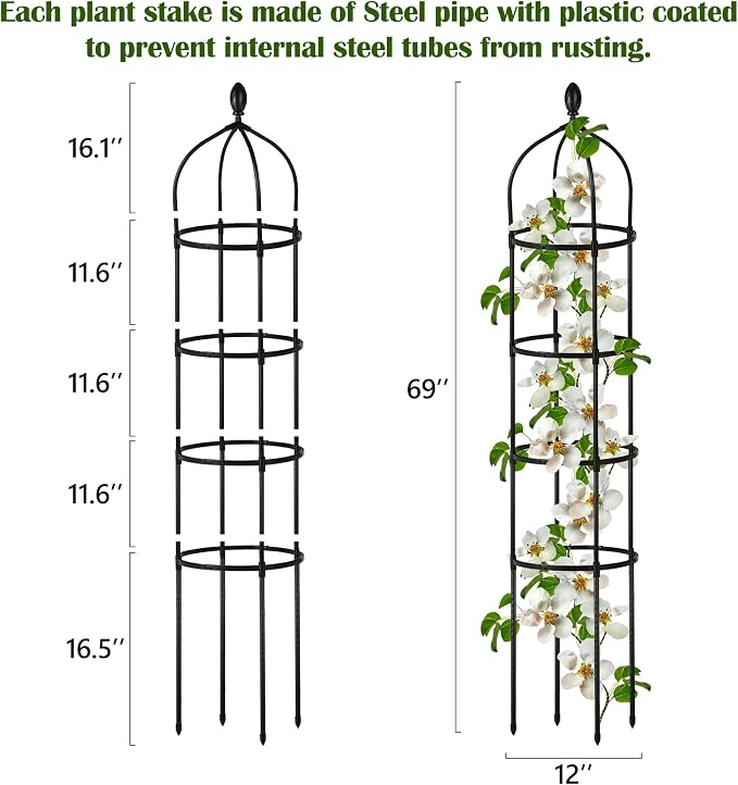2 Pcs Garden Obelisk Trellis for Climbing Plants Outdoor 6 Ft Rose Bush Round - Image 2