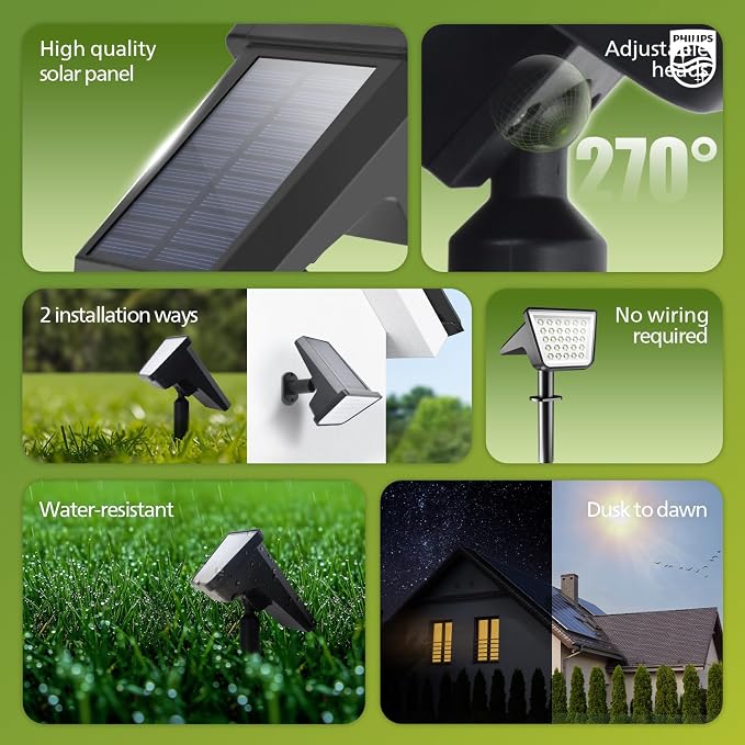 Philips 4 Packs Solar Spot Lights Outdoor Waterproof, 28 LED 7500K Solar - Image 2