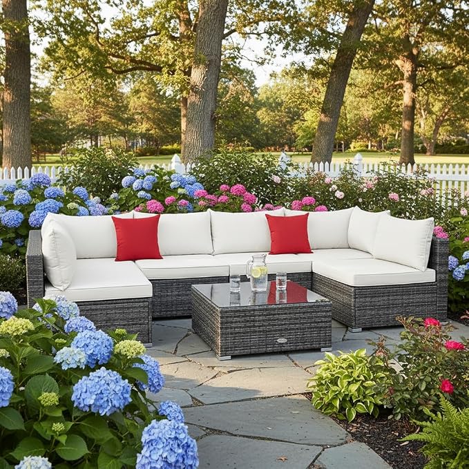 Tangkula 7 Pieces Wicker Patio Furniture Set, All-Weather Outdoor Rattan - Image 2