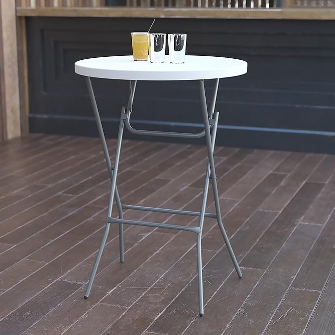 Flash Furniture Elon 2.6-Foot Round Granite White Plastic Bar Height Folding by FlashFurniture