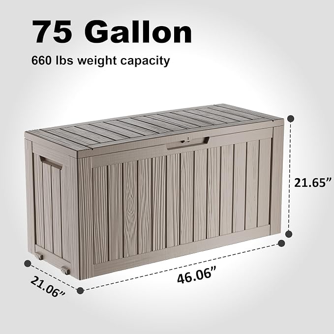 DRATO 75 Gallon Deck Box, Waterproof Resin Large Outdoor Storgae Box - Image 2