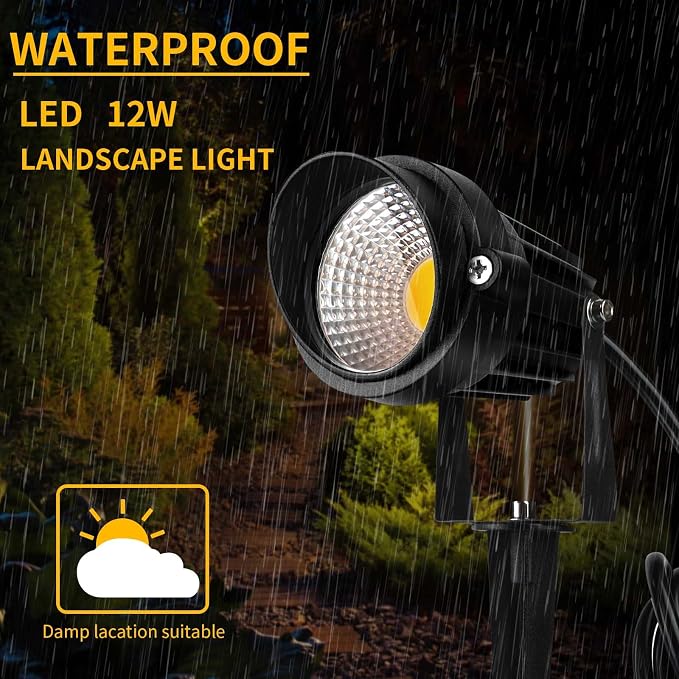 Warm White Spot lights Outdoor, 12W 3000K Landscape Spot Lights, IP65 - Image 4