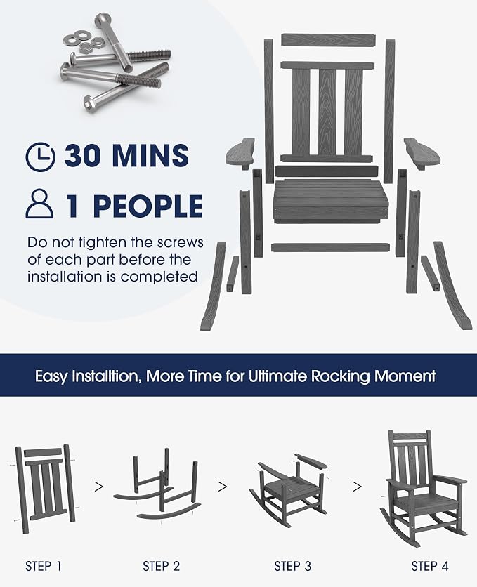 KINGYES Oversized Outdoor Rocking Chair Set of 8, All-Weather Patio Rocking - Image 6