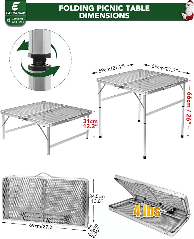 Square Folding Card Table with Adjustable Height, Patio & Indoor Use, Fits 2–4 - Image 3