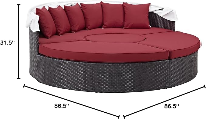 Modway Convene Wicker Rattan Outdoor Patio Retractable Canopy Round Poolside - Image 2