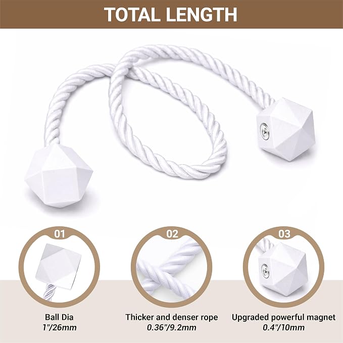 Hion Magnetic Curtain Tiebacks White 6 Pack, Curtain Tiebacks Buckles Holdbacks - Image 2