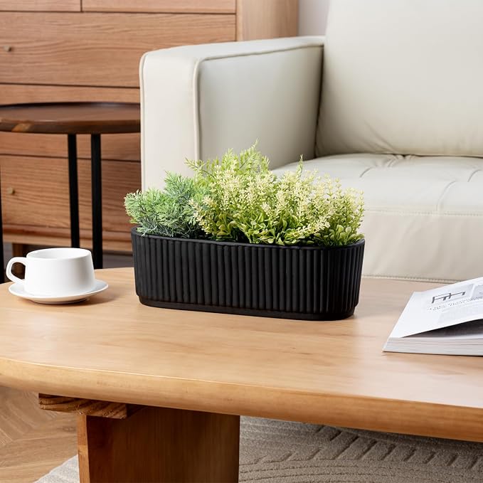 MyGift 12 Inch Ceramic Succulent Planter, Oval Matte Black Planter Pot - Image 4