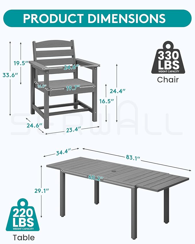 SERWALL 9-Piece Outdoor Dining Set, All Weather HDPE Outdoor Furniture Set - Image 2