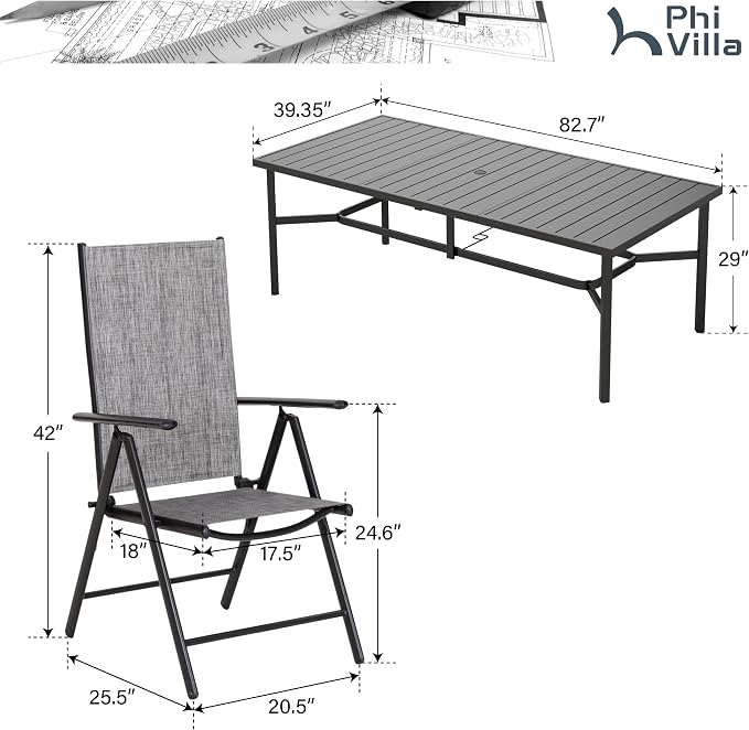 PHI VILLA 9 Piece Patio Dining Set, Patio Furniture Outdoor Dining Set - Image 9