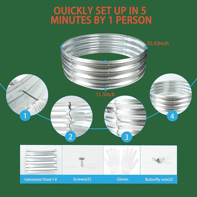 Durable Round Galvanized Steel Raised Garden Bed - Image 7