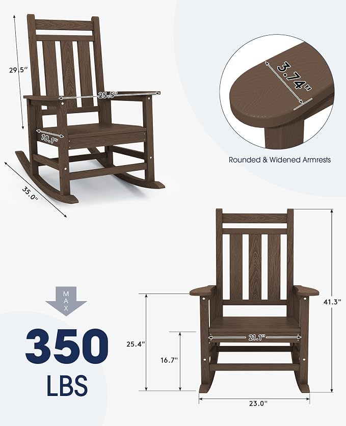 KINGYES Oversized Outdoor Rocking Chair, All-Weather Patio Rocking Chairs - Image 2
