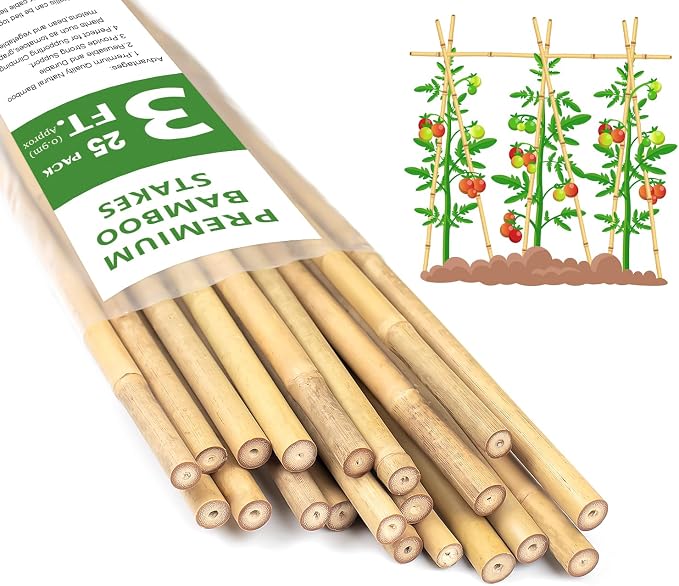 Plant Stakes 3FT, Natural Bamboo Stakes, HAINANSTRY 25Pcs Sturdy Bamboo Garden by HAINANSTRY