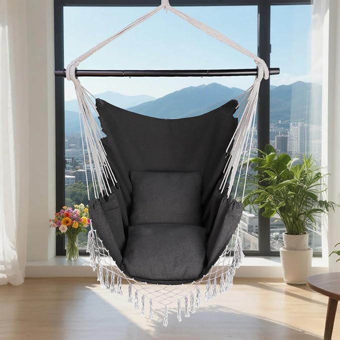 Hammock Chair Hanging Rope Swing Chair, Max 450 Lbs, Large Hanging Chair - Image 7