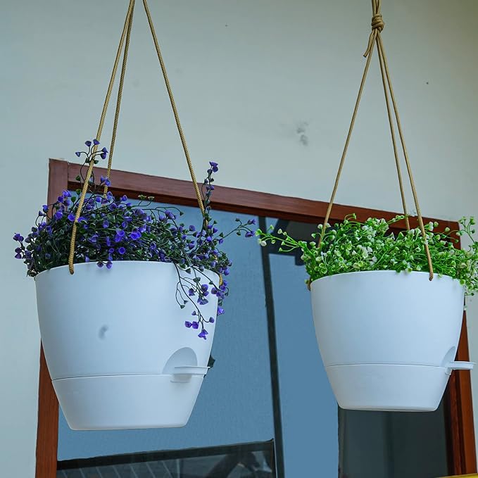 8 inch Hanging Planters, 2 Pack Self Watering Hanging Pots - Image 5