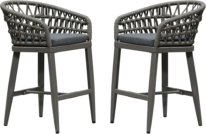PURPLE LEAF Outdoor Rattan 24" Counter Height Bar Stools Chair Set of 2 by PURPLELEAF