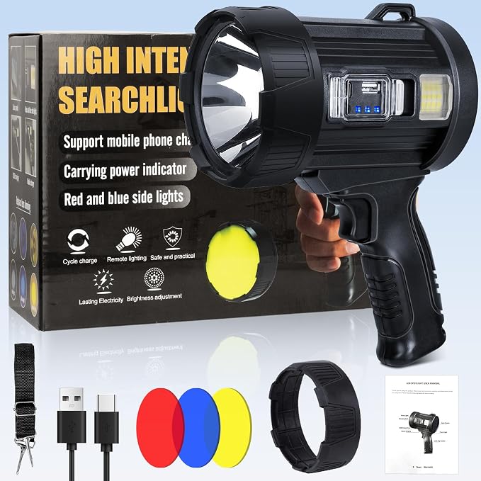 Rechargeable Spotlight, 000 LM Super Bright Handheld Spot Light LED Flashlight - Image 9
