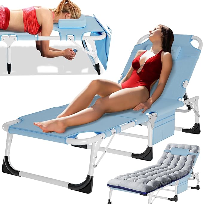 MOPHOTO Oversized Beach Lounge Chair, 5-Position Adjustable Tanning Chair by MOPHOTO