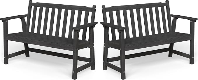 Ciokea 48" Outdoor Bench Set of 2, HDPE Weatherproof Garden Bench, 2-Person by CIOKEA